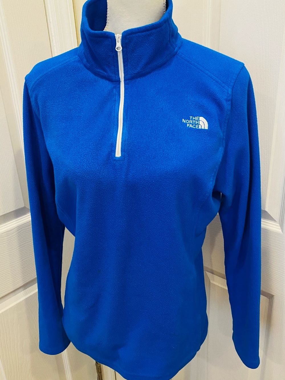 The North Face 1/4 Zip Fleece Pullover Top Women's Large bright blue white zip